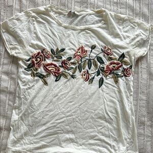 Lucky Brand Cream Floral Embroidered Tee